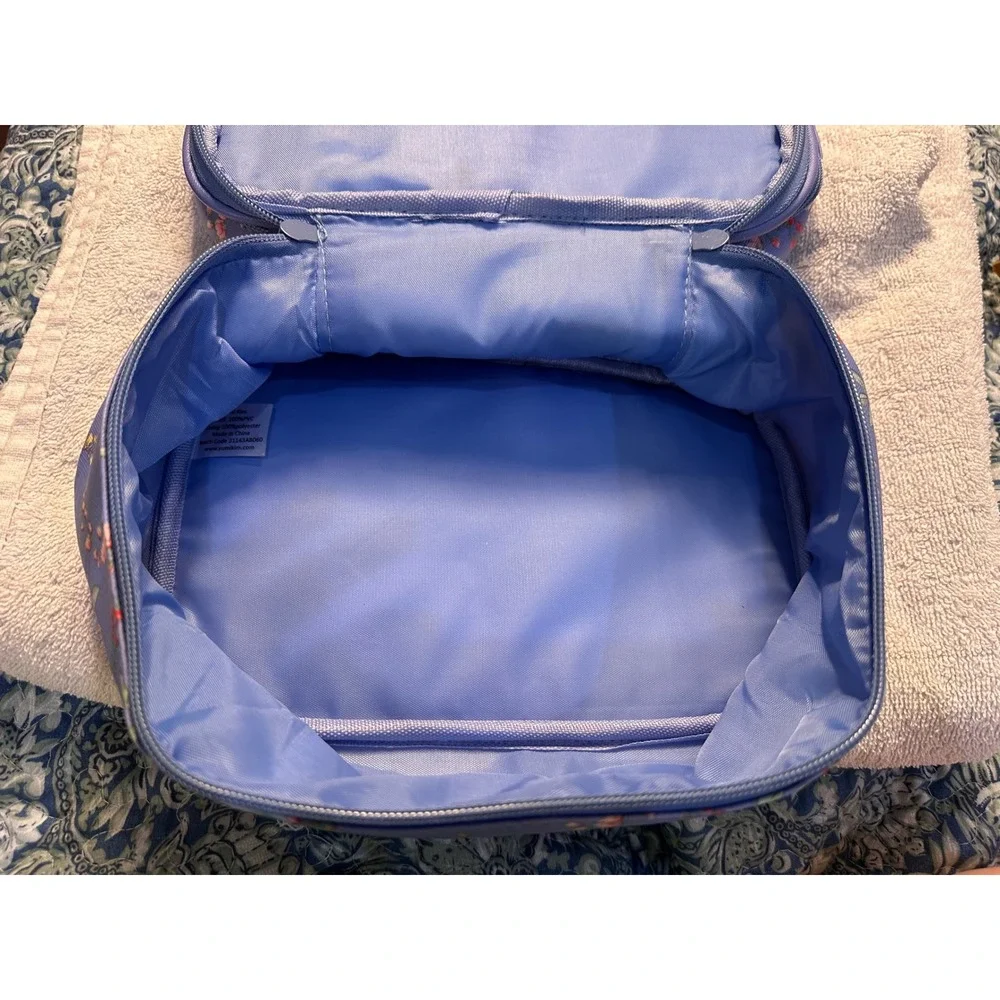 Yumi Kim Floral Makeup Bag Blue Double Tiered Travel Cosmetic Vanity Case